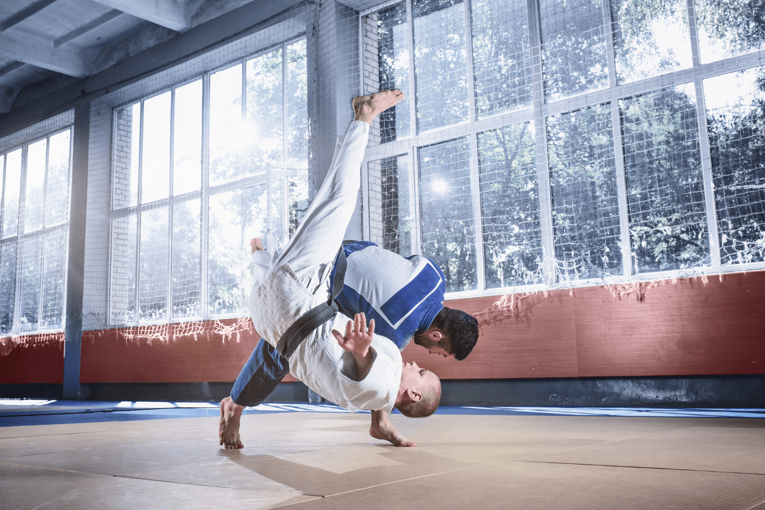 Judokas en combate demostrando técnicas y espíritu deportivo en el tatami.